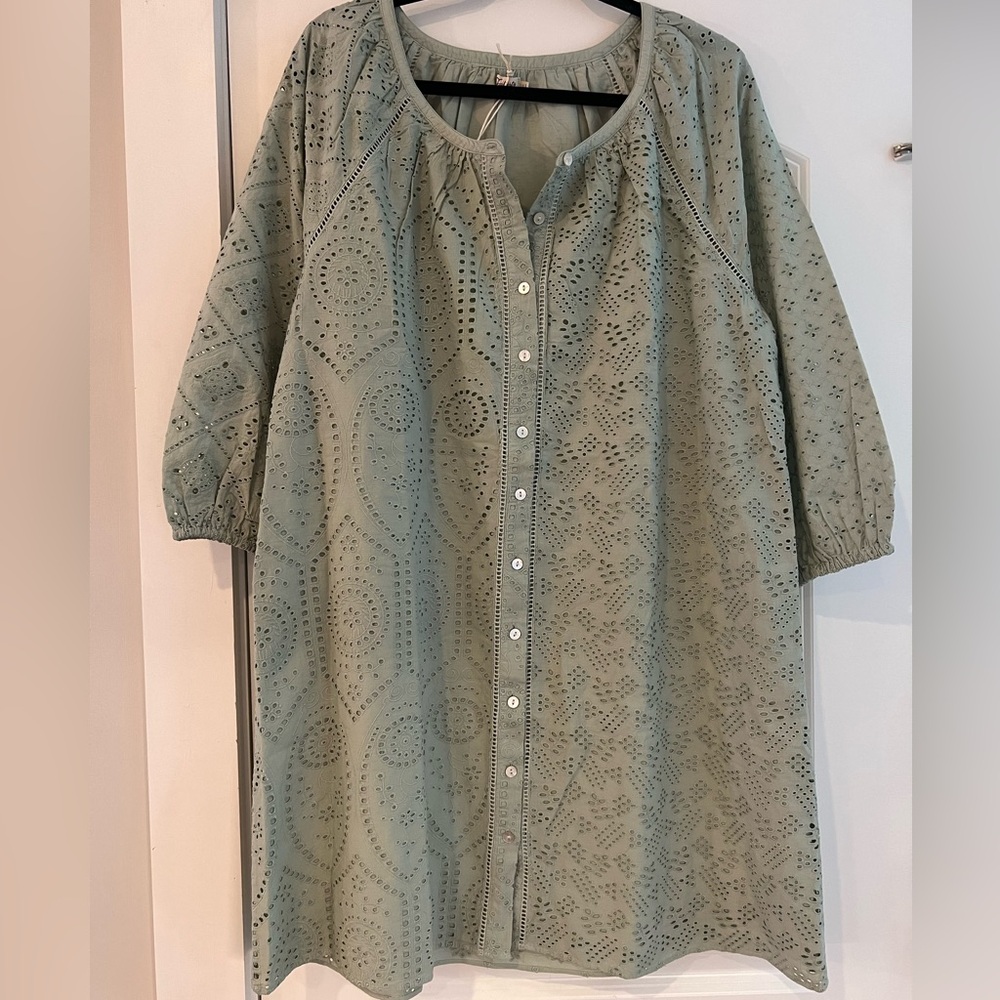 Faherty Valencia Eyelet Dress in Desert Sage